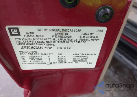 2006 Chevrolet Suburban 1500 Lt from USA, damaged, VIN 1GNEC16Z36J171912